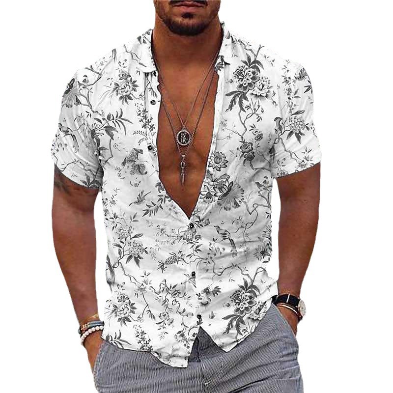 Cross-border foreign trade 2023 men's Hawaiian short-sleeved shirt men's lapel shirt holiday casual T-shirt - Image 5