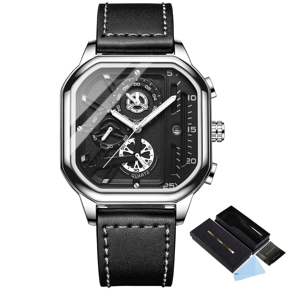 2022 New Black Warrior Square Men's Watch Authentic Student Light Luxury Non-Mechanical Quartz Watch Cross-Border Live Broadcast - Image 7