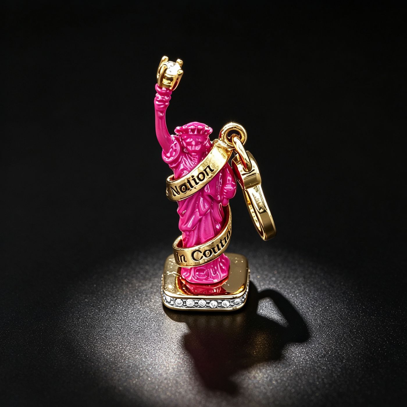 Cross-border pendant, New York Statue of Liberty pendant, diamond-encrusted rose red torch ribbon sculpture necklace, clavicle chain - Image 2