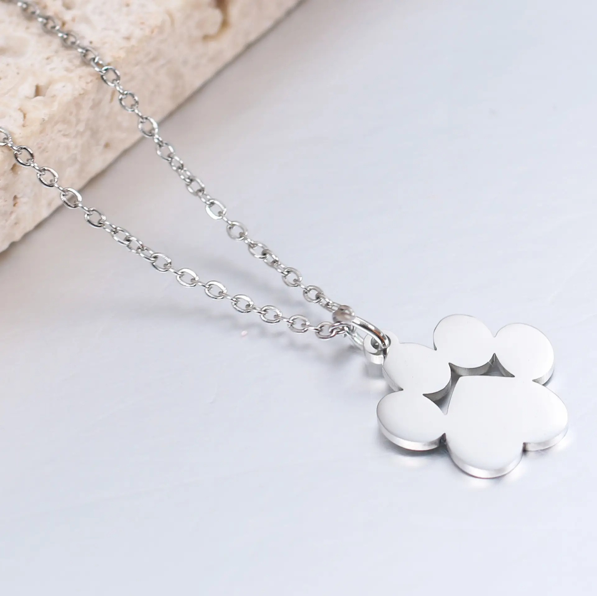 Cross-border best-selling titanium steel creative pet cat paw and dog paw pendant necklace, women's personalized and simple clavicle chain jewelry - Image 8