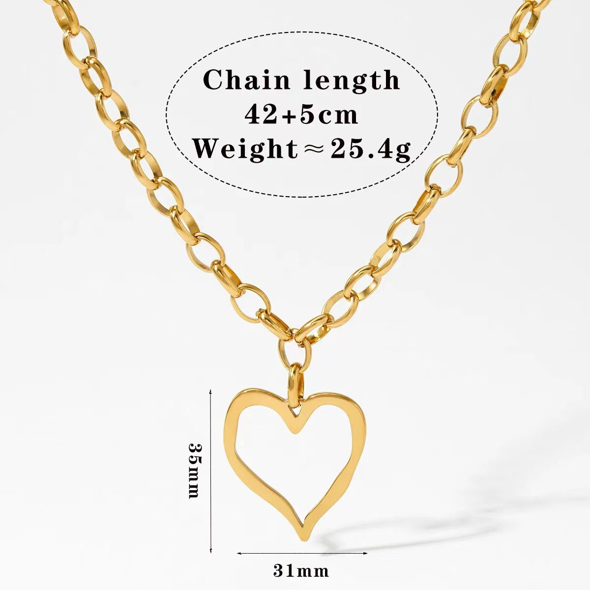 European and American cross-border stainless steel heart-shaped necklace with exaggerated heart pendant, high-end necklace. - Image 2