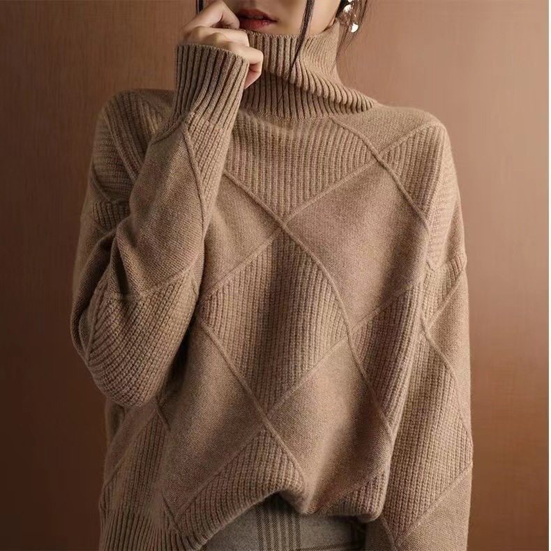 Turtleneck sweater for women 2024 new autumn and winter stitching thickened loose outer wear sweater knitted sweater inner wear bottoming shirt - Image 2