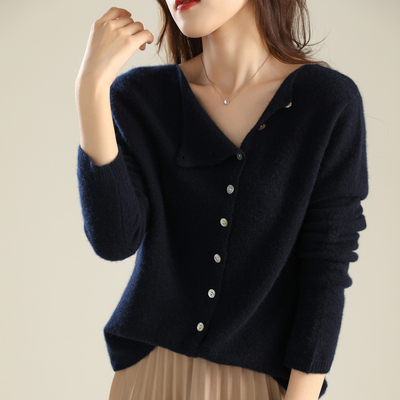 No collision ~ 2024 autumn single-breasted cardigan women's low round neck thin knitted outer long-sleeved top - Image 10