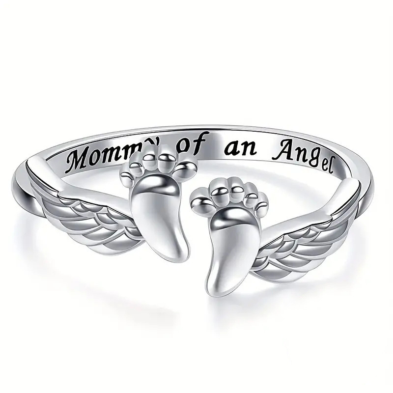 Huitan Cross-Border Mom Angel Ring for Women, Sweet, Warm, and Elegant Engraved Ring, Baby Footprint Fashion Jewelry - Image 5