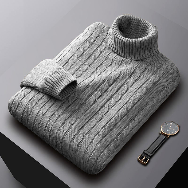 Foreign trade solid color sweater men's turtleneck jacket trendy Korean version loose plus size casual all-match knitted pullover - Image 2