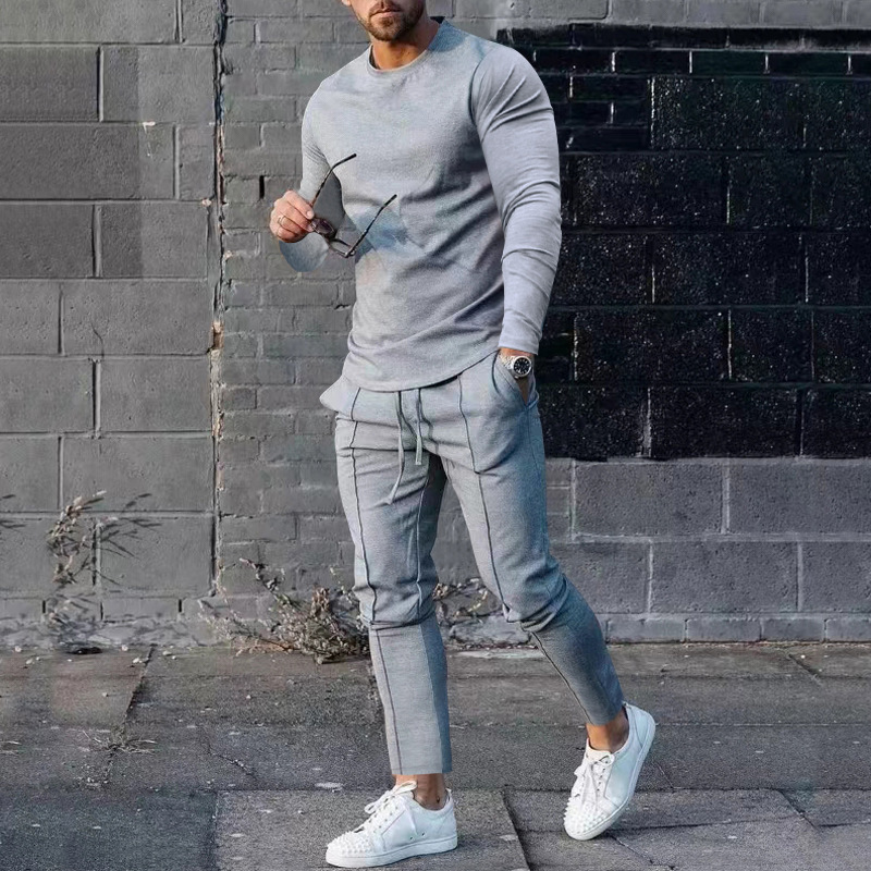 European goods foreign trade men's clothing suit spring and autumn style two-piece suit round neck long-sleeved T-shirt trousers suit men's autumn casual wear - Image 11