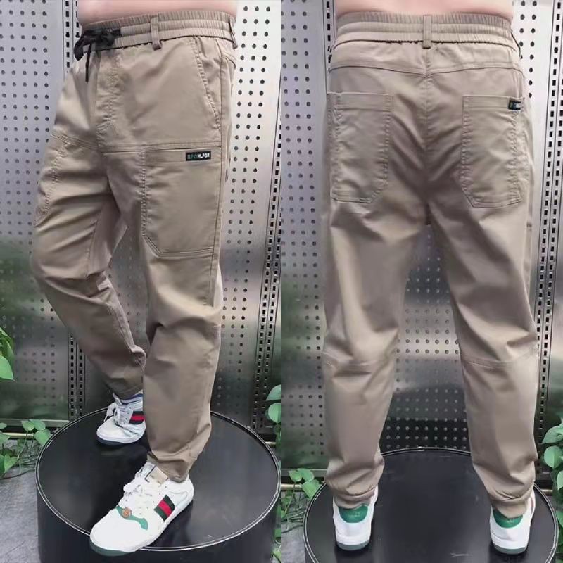 2022 Summer Ice Silk Spliced Six Pockets Embroidered High Elastic Men's Casual Pants Douyin Kuaishou Internet Celebrity Casual Pint Pants - Image 8