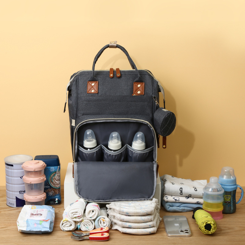 Cross-border classic mommy bag embellished with small coin purse multi-function USB charging mother and baby bag light solid color mommy bag - Image 2
