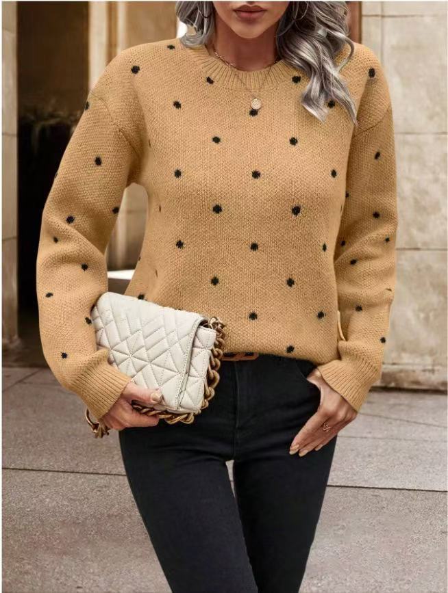 Popular European and American style polka dot knit sweater, sweet round neck long-sleeved top, fashionable and versatile pullover sweater for autumn and winter. - Image 16