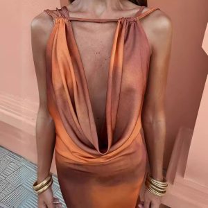 Gradient Satin Suspender Dress