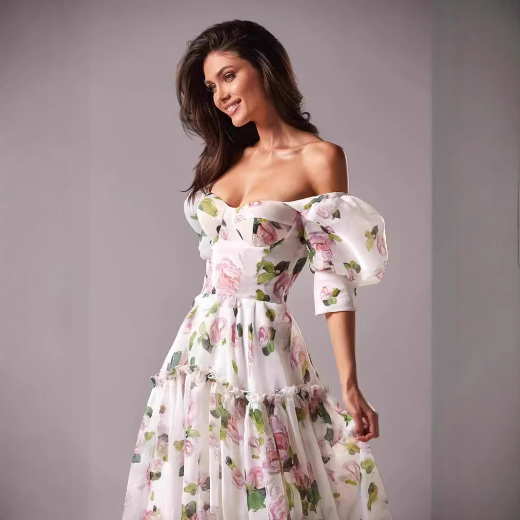 New European and American cross-border style off-shoulder European and American women's fashion organza fairy long elegant evening dress - Image 4