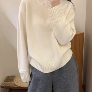 Cashmere wide-strapped outerwear thickened drop-shoulder sleeves lazy style base sweater wool cardigan women's round neck heavyweight soft and cozy white