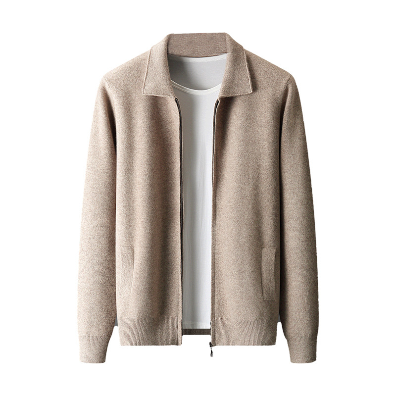 Autumn and winter new Australian wool cardigan men's loose outer wear lapel thickened large size knitted zipper cardigan wholesale - Image 5