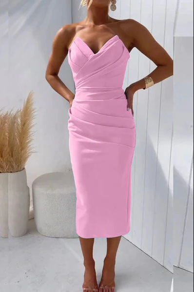 2024 Cross-Border Hot Selling Independent Website Fashionable European and American Sexy Elegant Strapless Slit Solid Color Dress - Versatile - Image 13