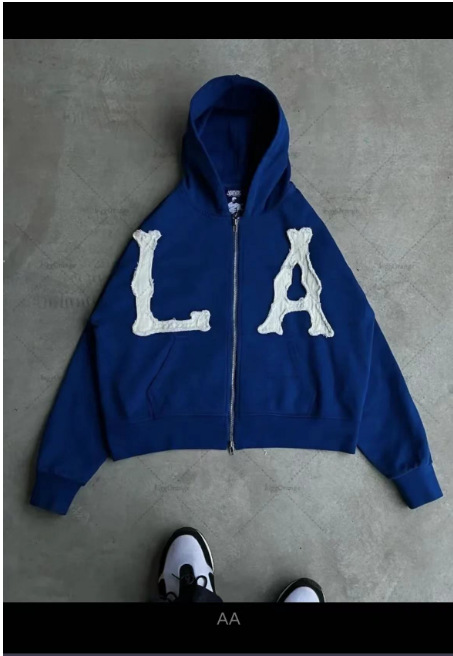 2024 European and American cross-border spring and summer new wholesale embroidered hooded cardigan full chain loose men and women trendy sweater jacket - Image 9