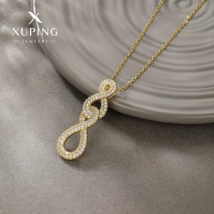 Xuping Jewelry's new fashionable and niche design artificial gemstone number necklace pendant exudes a light luxury temperament.