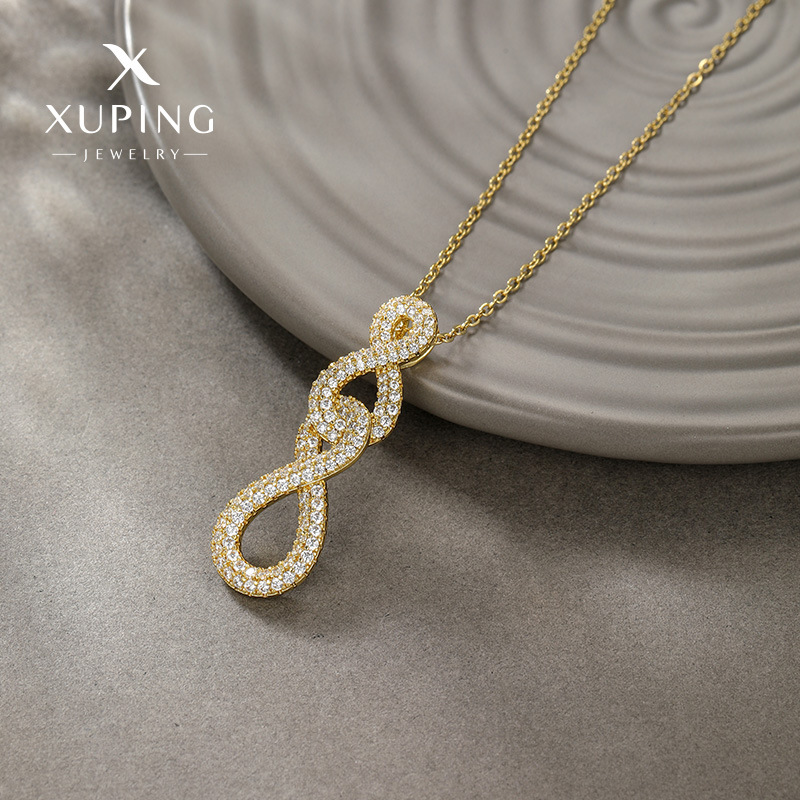 Xuping Jewelry's new fashionable and niche design artificial gemstone number necklace pendant exudes a light luxury temperament.