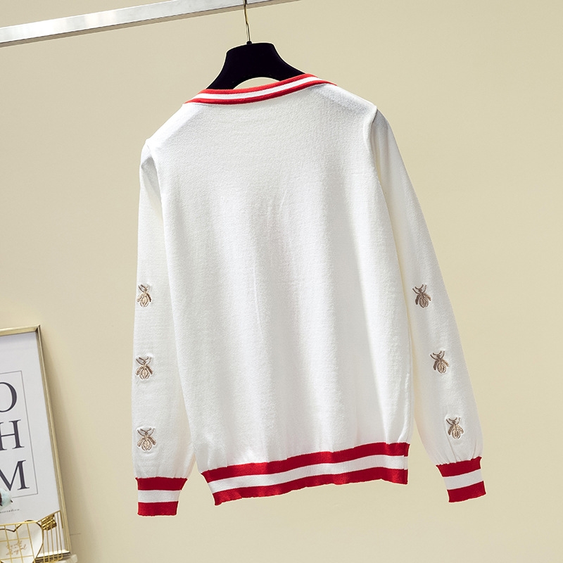 Early autumn new style bee embroidery thin ice silk commuter sweater small fragrance wind top coat sweater tide cardigan women - Image 3