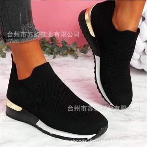 Autumn 2021 Wish New Flying Knitting Socks Shoes Stretch Fabric Large Size Women's Shoes Spot Amazon Europe and America Foreign Trade Models