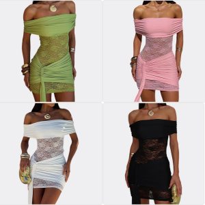 Strapless Dress with Mesh Patchwork