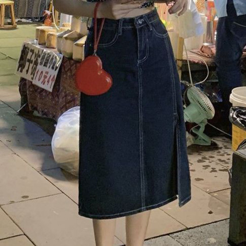 American hottie chest wrap denim dress female 2024 summer new style high waist slim a-shaped cake medium length group tide - Image 4