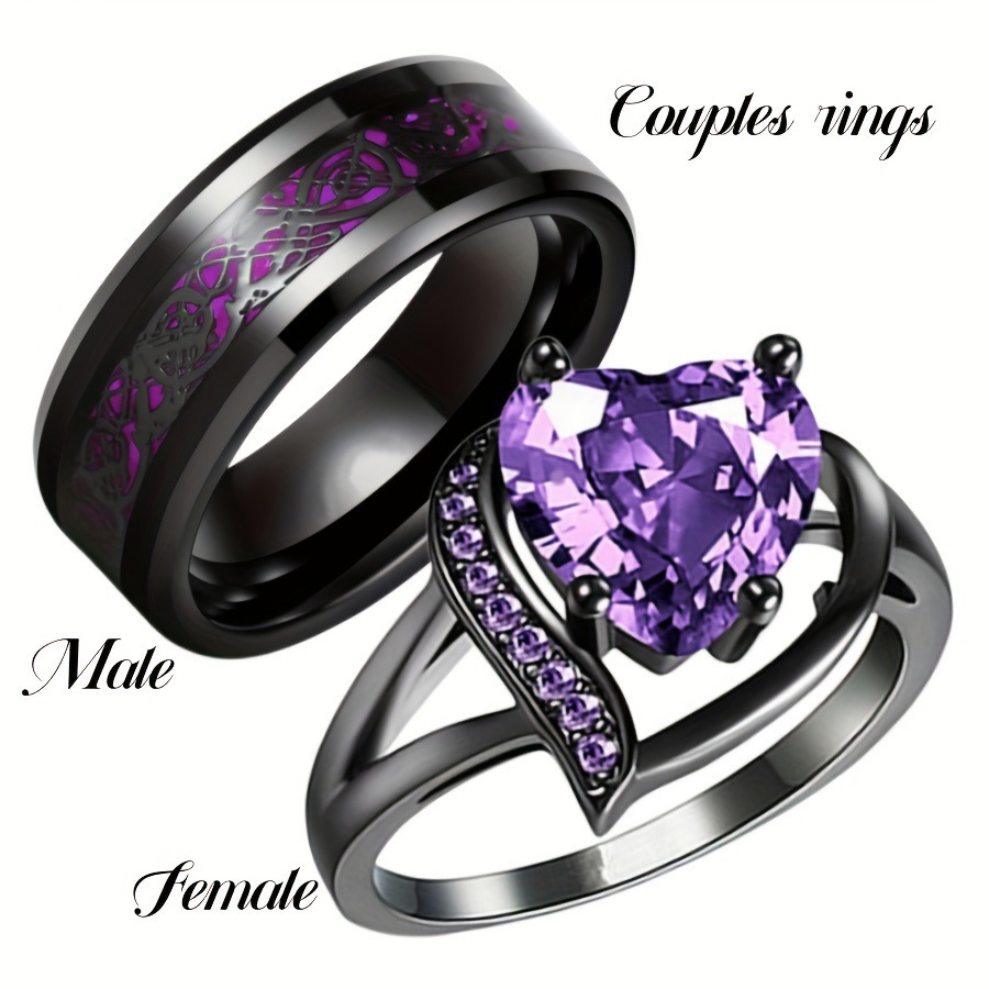 Hot-selling cross-border e-commerce products: fashionable red and blue gemstone women's rings, European and American style stainless steel dragon pattern men's couple rings. - Image 2