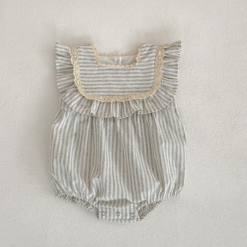 2023 new sister dress Korean version summer striped ruffles girls fashion princess dress baby crawling clothes - Image 3