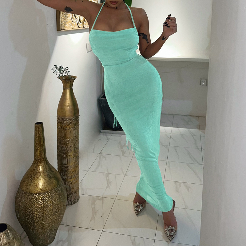 European and American style 2024 summer new fashionable sexy backless tie-up elegant long dress strapless halter neck dress wholesale - Image 9