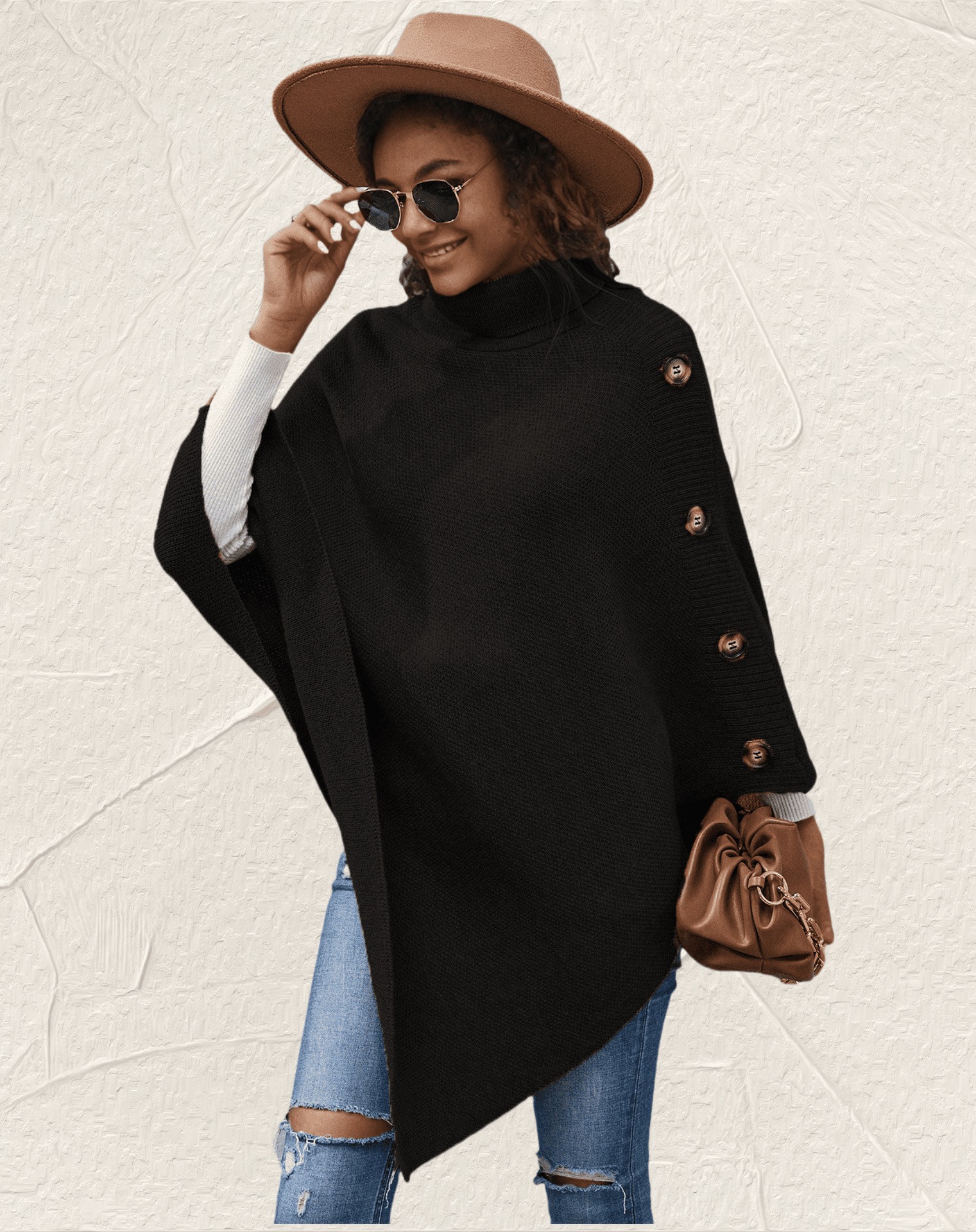 High-Neck Knitted Cape - Image 12