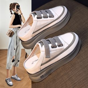 Breathable inner heightening half slippers for women 2023 new fashion outer wear Baotou sandals thick bottom versatile sports sneakers for women