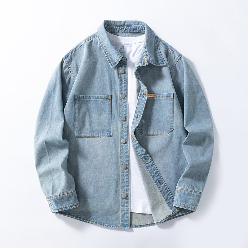 Men's Denim Shirt, Loose Fit, Casual Long-Sleeved Shirt, American Style, New Retro Washed Top/Jacket - Image 12