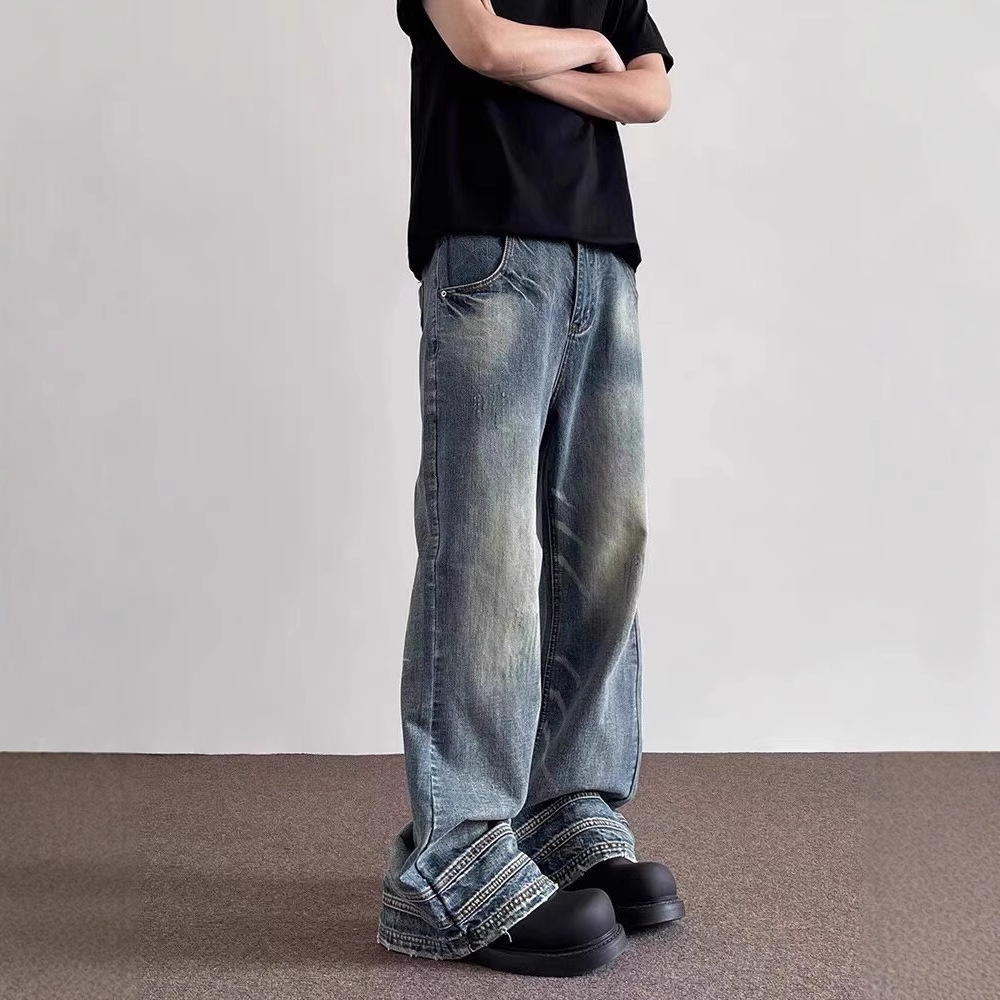 American retro niche design cat whisker flared jeans men's trendy brand handsome high street vibe couple pants trendy - Image 2