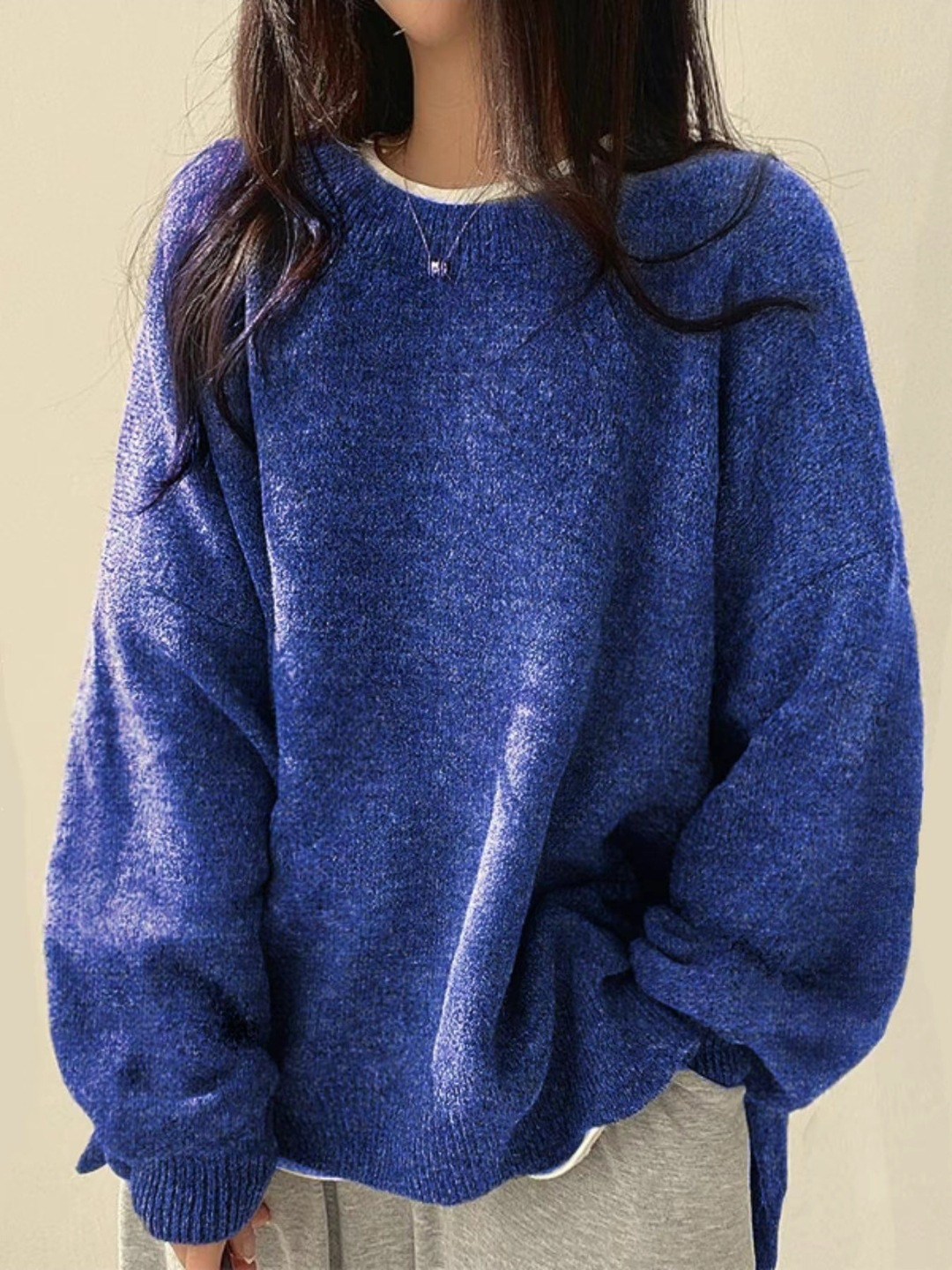 Cross-border European and American women's clothing tk hot style casual versatile solid color split pullover loose long-sleeved ladies sweater autumn and winter 25 - Image 8