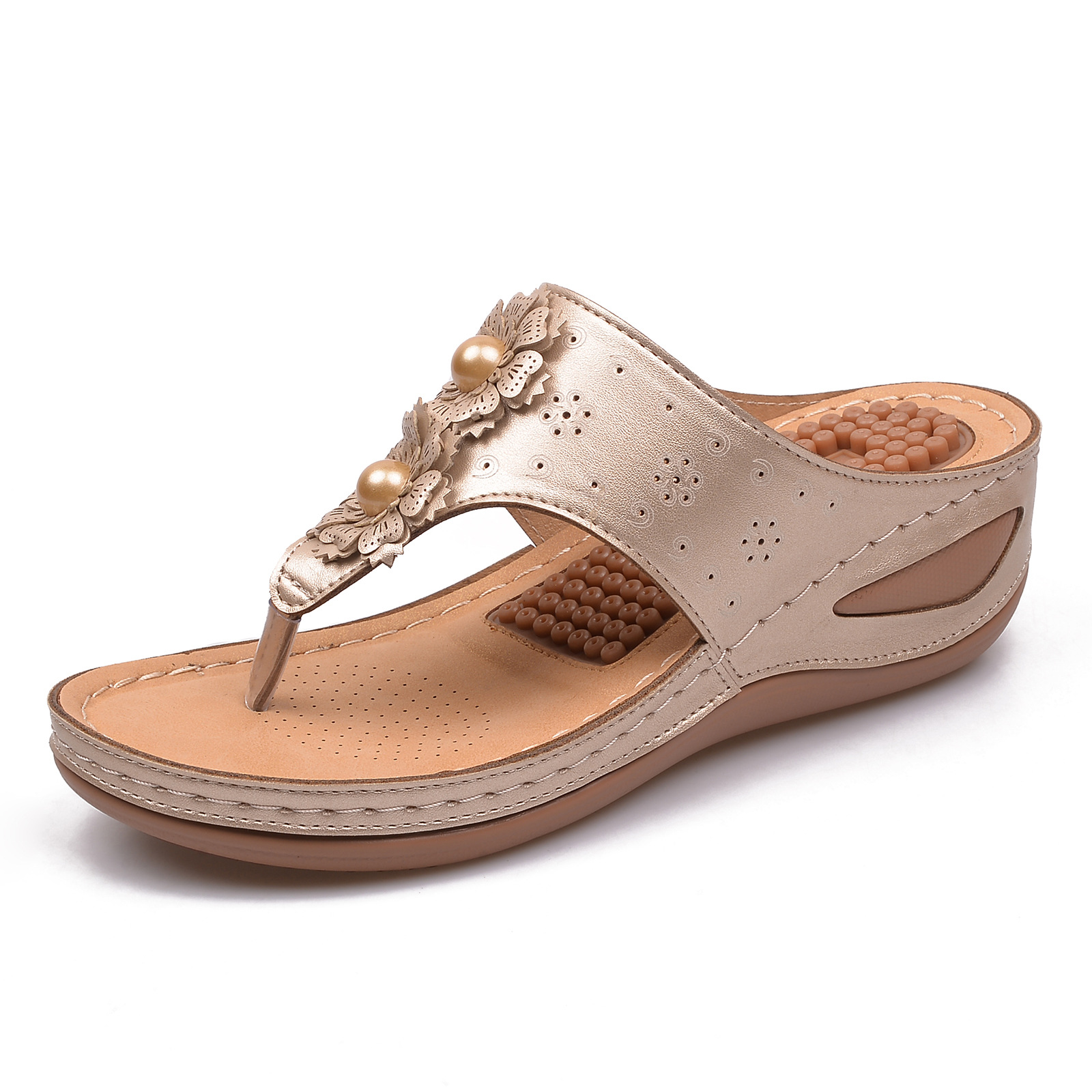 European and American flip-flops women's non-slip outerwear new summer fashion casual wedge heel thick-soled beach sandals - Image 2
