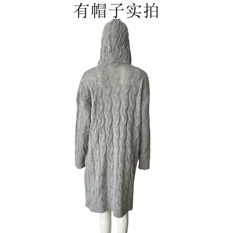 New cross-border e-commerce product, European and American foreign trade, Amazon, solid color loose knitted cardigan, chunky cable knit mid-length sweater coat for women. - Image 5