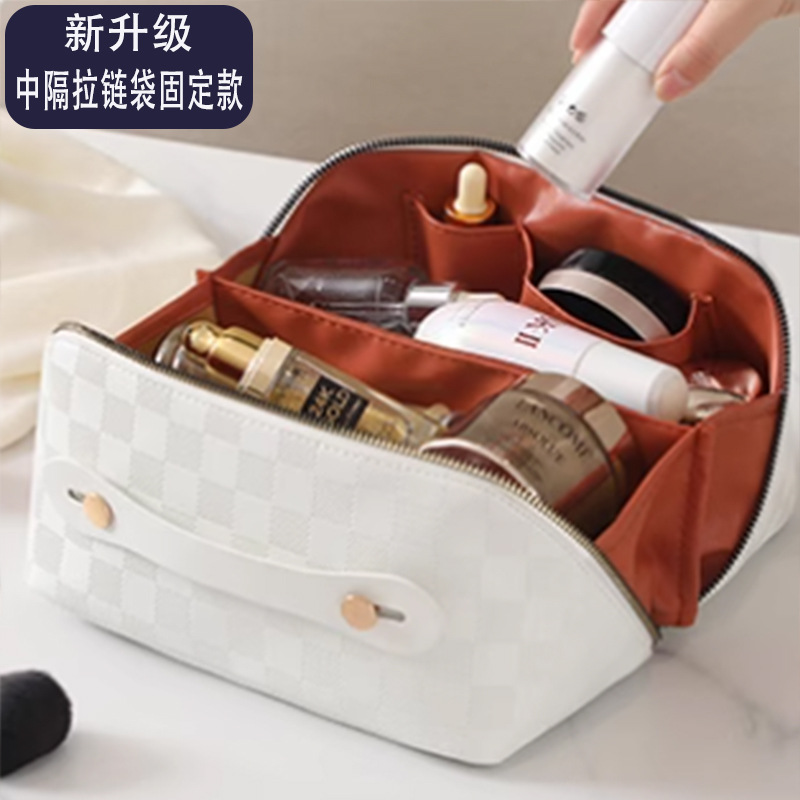 Checkered pillow cosmetic bag for women High-value portable large-capacity waterproof toiletry bag travel cosmetic storage bag - Image 14