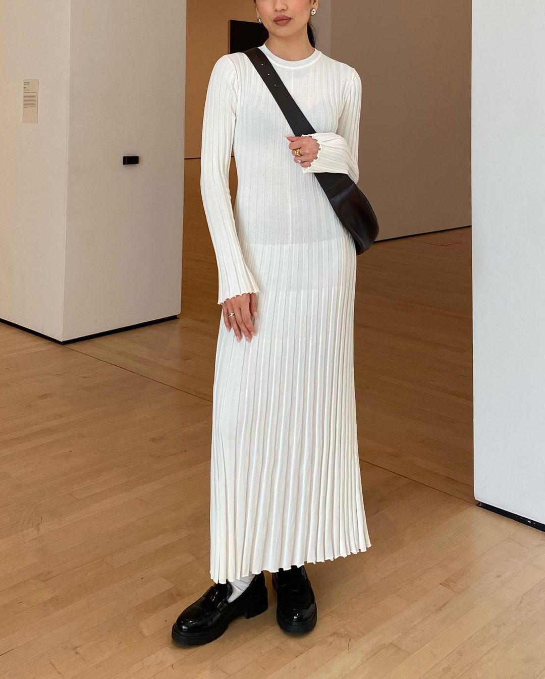 2023 cross-border autumn and winter new knitted dress casual waist round neck big pit strip slim knitted long skirt female - Image 14