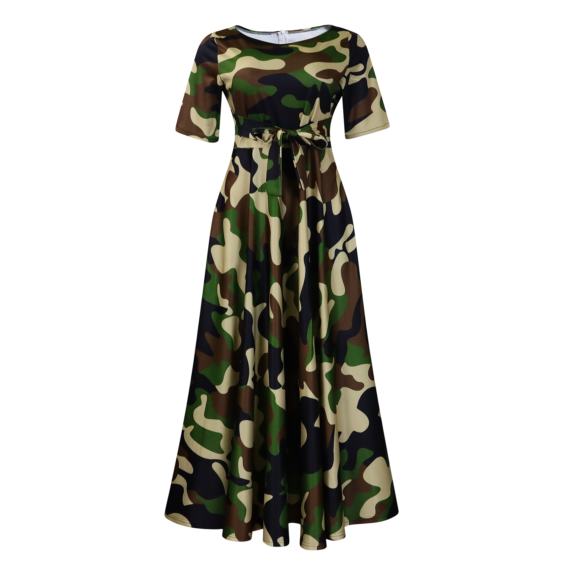 D3266 Cross-border Women's Clothing 2024 New Fashionable and Elegant Tie-waist Plus Size Short Sleeve Full Skirt Dress (Foreign Trade) - Image 14