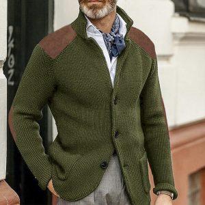 2025 Autumn/Winter New Slim Fit Cardigan with Lapel Collar, Long Sleeve, Knitted Outerwear, Cross-border European and American Plus Size Men's Sweater