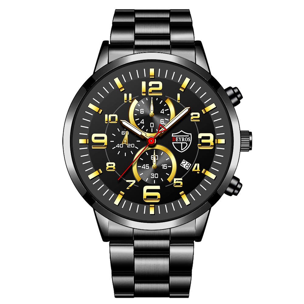 DEYROS Gold Watch Big Dial Men's Watch Middle East Explosive Luminous Calendar Steel Band Men's Watch - Image 7