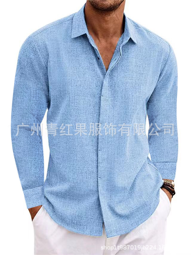 Men's linen long-sleeved T-shirt loose sweatshirt solid color long-sleeved cotton and linen shirt men's large size men's shirt - Image 9