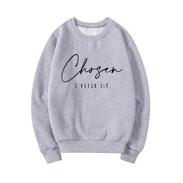 Cross-border foreign trade independent station women's fleece round neck sweater plain color slogan letter printing long-sleeved sweater - Image 2