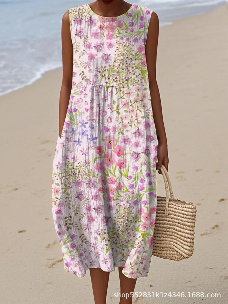 2025 European and American spring and summer new sleeveless casual printed temperament long dress slim small fresh casual dress - Image 31