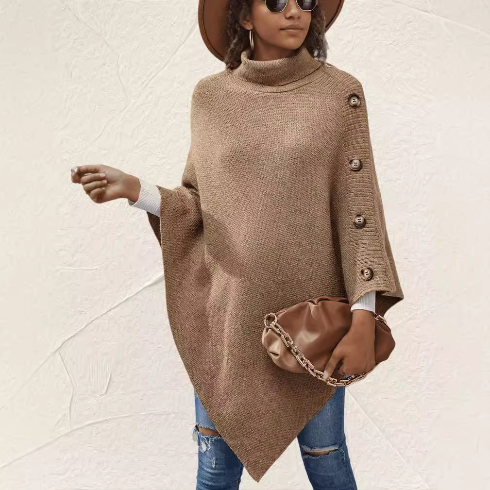 High-Neck Knitted Cape - Image 2