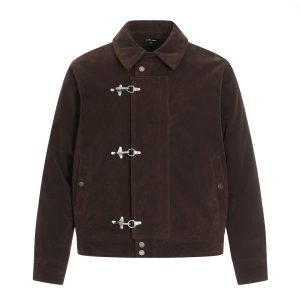0283 American High Street Trendy Workwear Jacket for Men and Women, Airplane Buckle Design, Short Wide Collar Cotton Coat