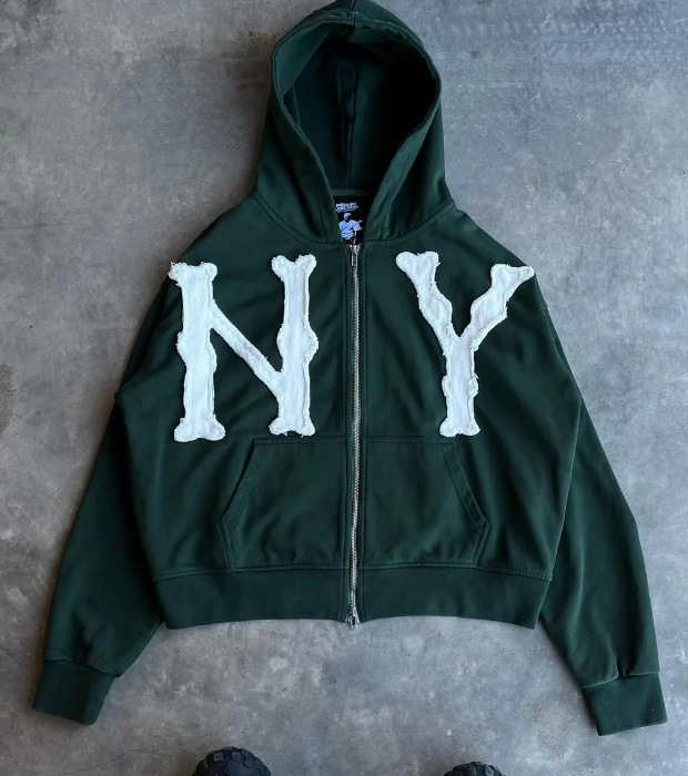 2024 European and American cross-border spring and summer new wholesale embroidered hooded cardigan full chain loose men and women trendy sweater jacket - Image 10