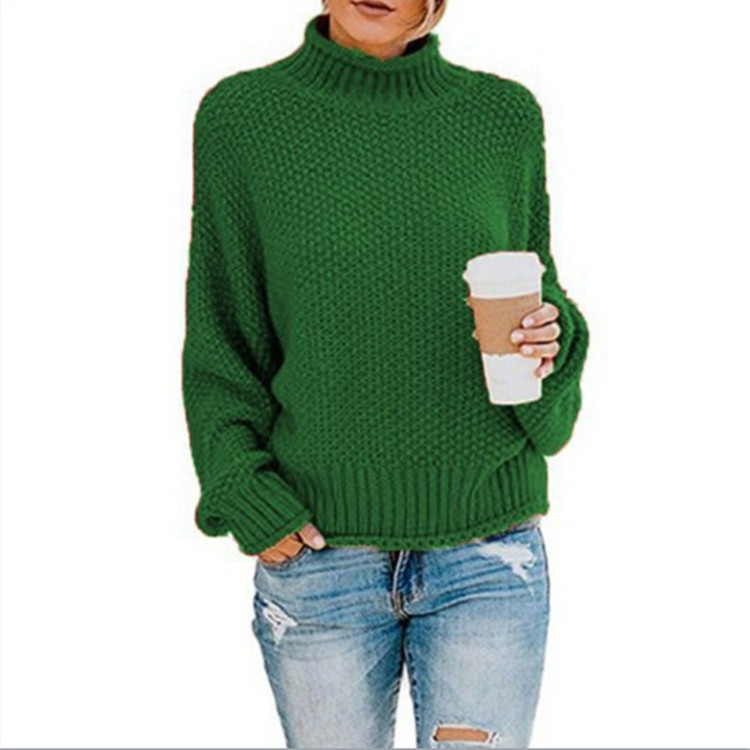 Turtleneck sweater women autumn and winter Amazon knitted sweater loose solid color large size OL commuting cross-border women's clothing - Image 17