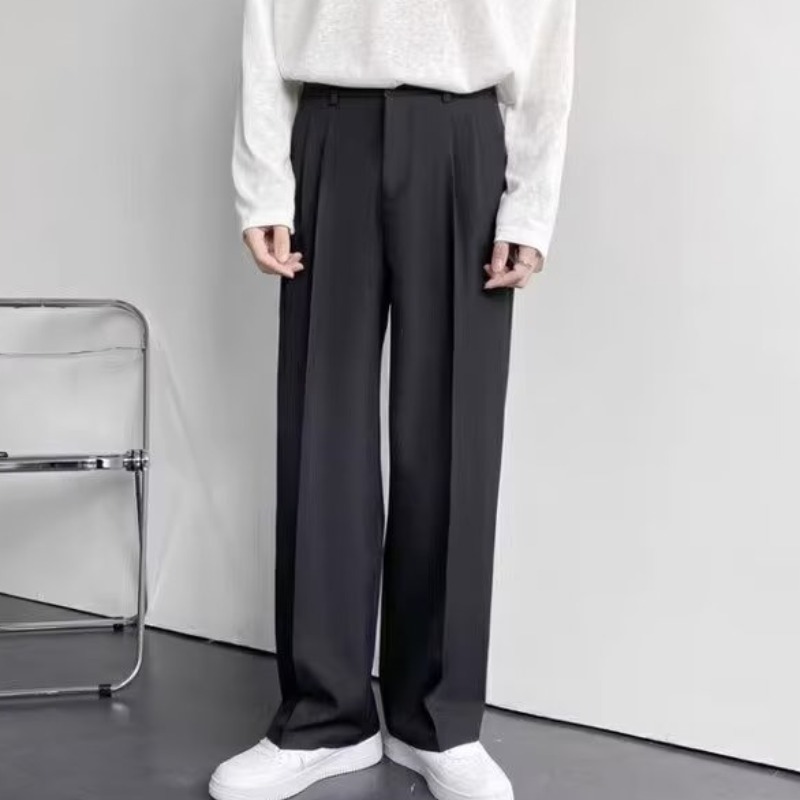 American-style white men's suit pants, high-end look, loose-fitting straight leg, floor-length, casual and versatile, trendy suit pants. - Image 7