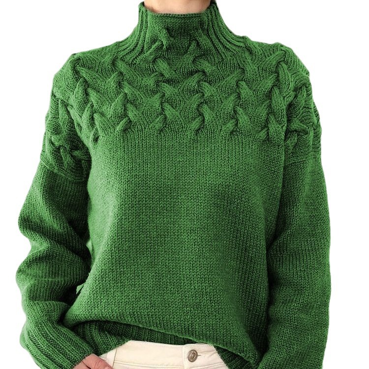 2026 Amazon Cross-Border New Women's Clothing Independent Site eBay Fashion Cable Braid Details High Neck Long Sleeve Sweater - Image 5