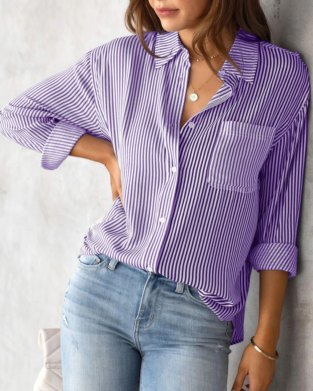 European and American export women's clothing 2025 spring Amazon striped cardigan top loose casual long-sleeved shirt women's fashion - Image 6
